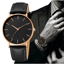 Men's Watch New Fashion Simple Leather Gold Dial